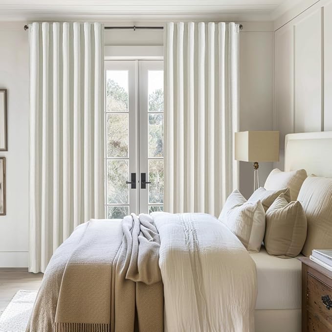 Pleated Beige Curtains 96 Inches Long 2 Panels Burg, Energy Efficient