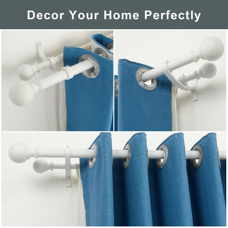 Matte White Double Curtain Rod 48 to 84 Inch - Decorative Window Rod With Rou...