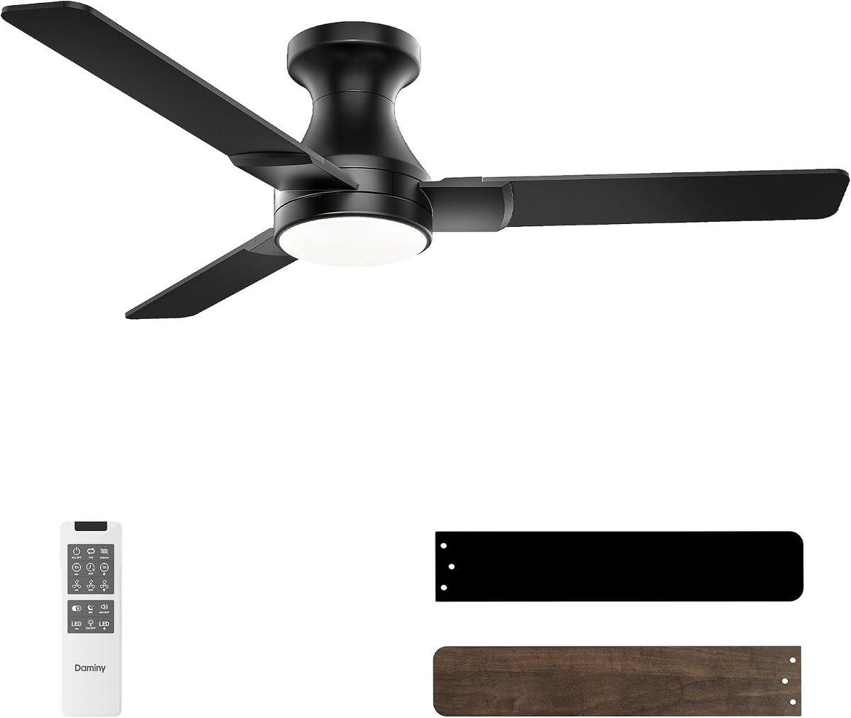 DAMINY 42 Inch Black Ceiling Fans with Lights and Remote