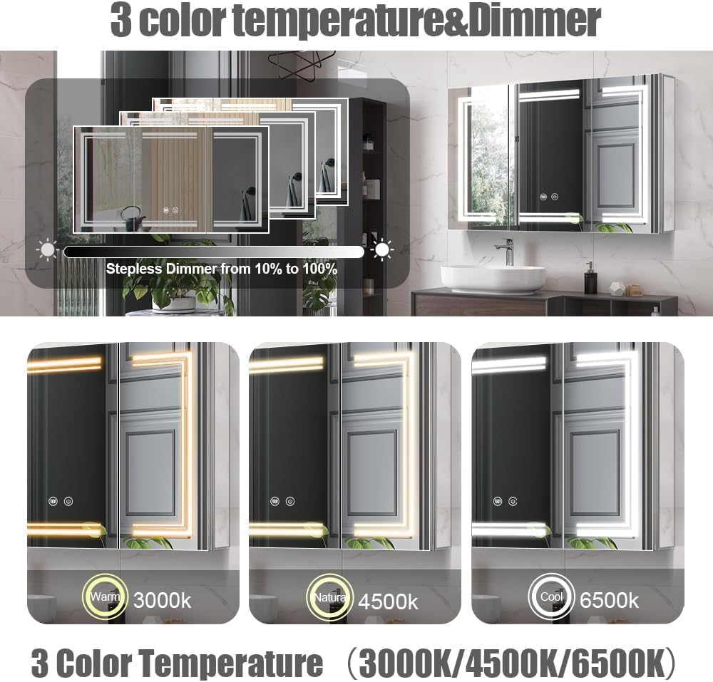 High-End Led Medicine Cabinet,Lighted Medicine Cabinet,3 Colors&Dimmable,...
