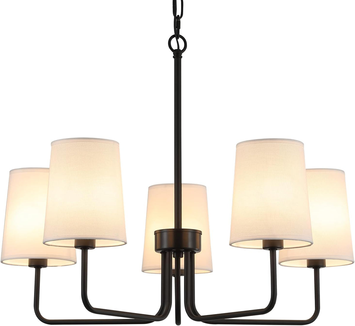 Farmhouse Chandelier, Matte Black with White Fabric Shade, Farmhouse Linear I...