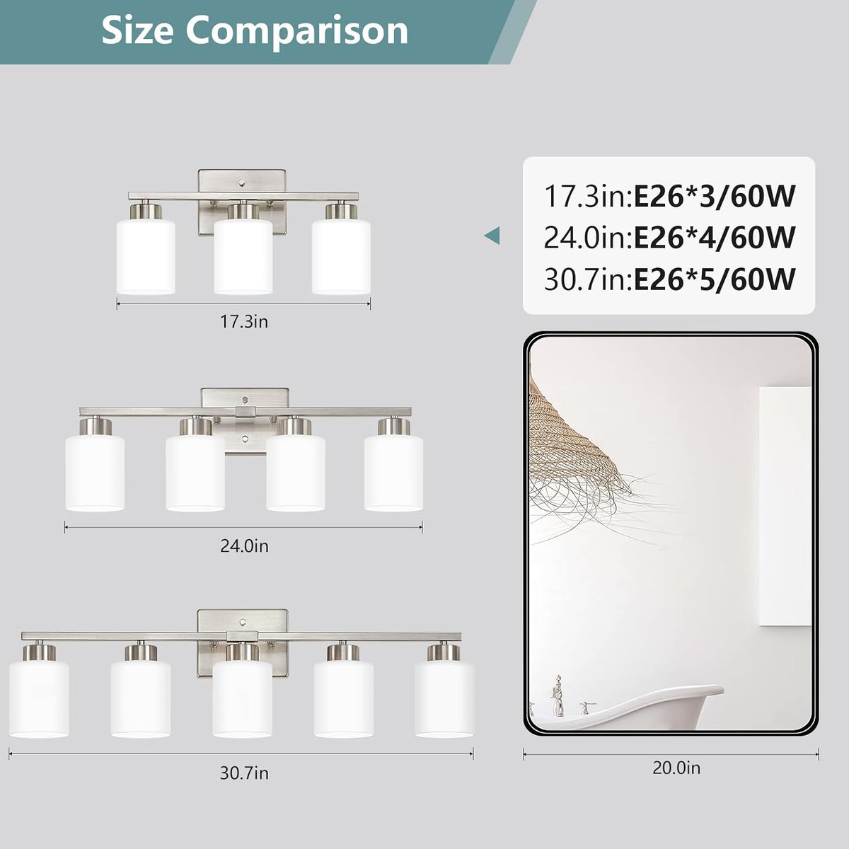 Brushed Nickel Bathroom Light Fixtures Vanity lighting over mirror