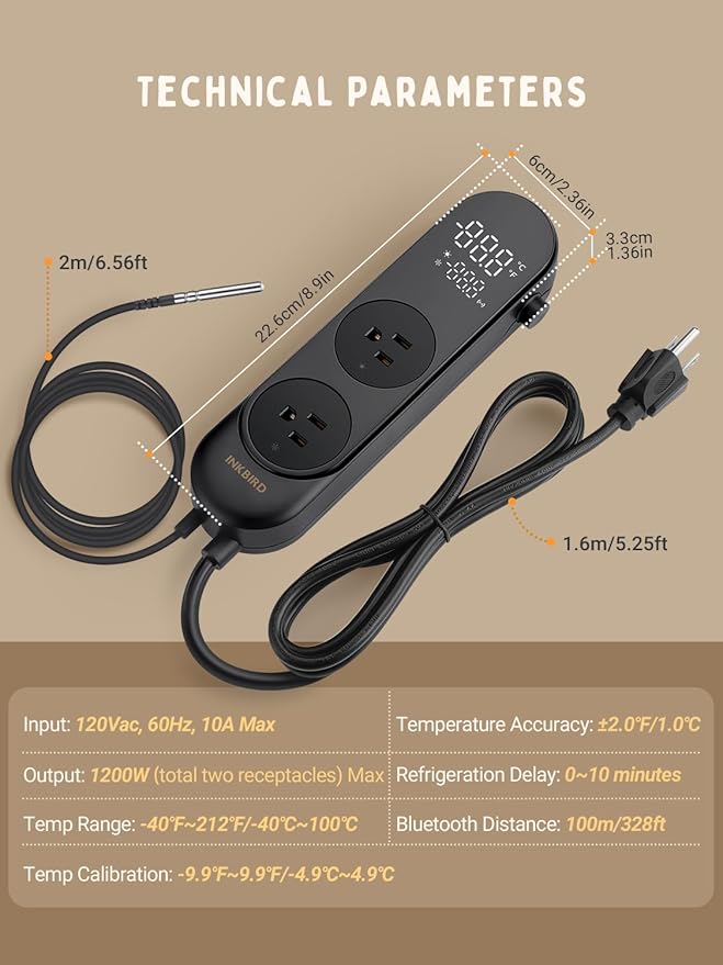 INKBIRD Bluetooth Digital Temperature Controller 1200W Heating Cooling 2-Stage