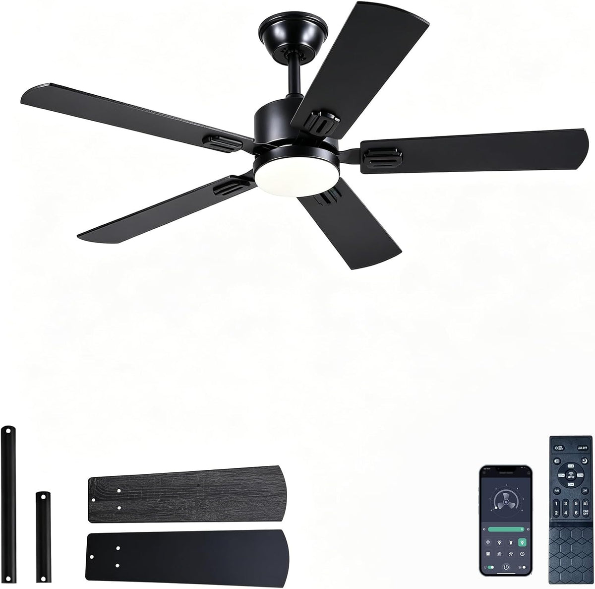 FUMLTP 46inch Modern Ceiling Fans with Lights APP/Remote Control, Black