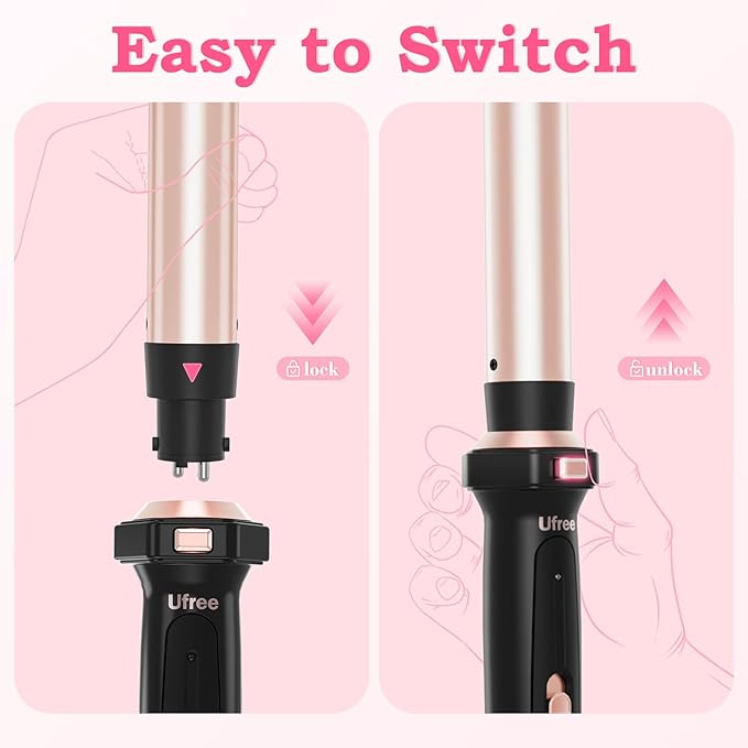 Ufree 5 in 1 Curling Iron with Interchangeable Ceramic Barrels, Curling Wand