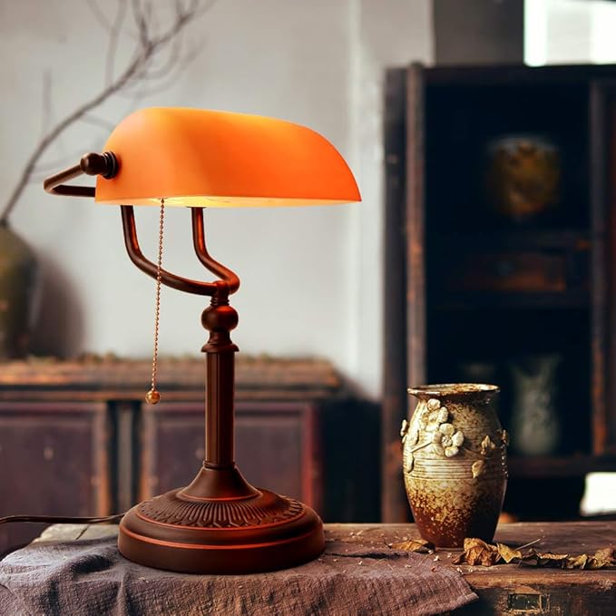 Newrays Matted Orange Glass Bankers Desk Lamp