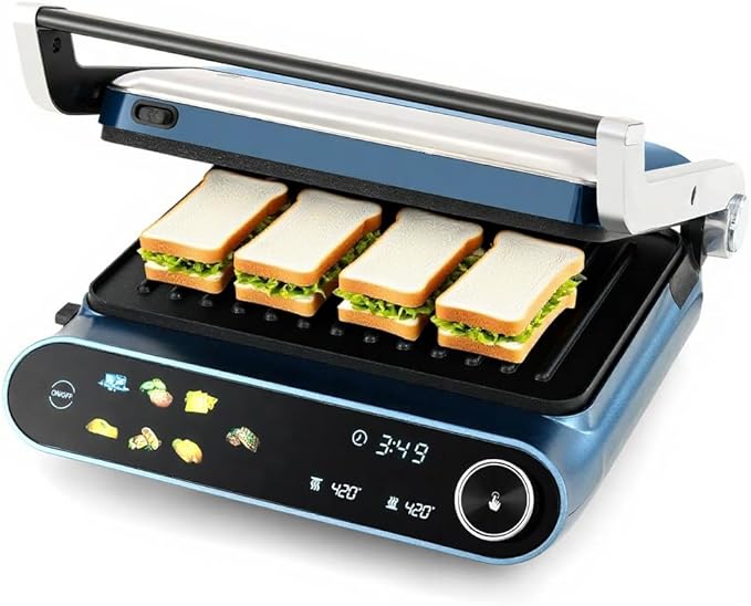 7-In-1 Sandwich Maker with LED Touch Panel & No-Stick Plates, Electric Pa...