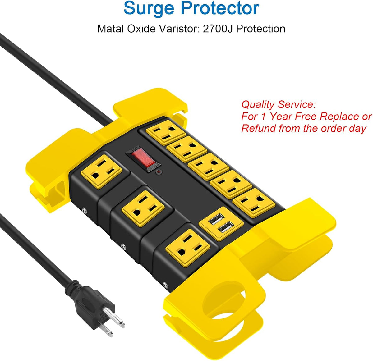CCCEI Heavy Duty Surge Protector Power Strip with USB. Black, 4ft, 1.