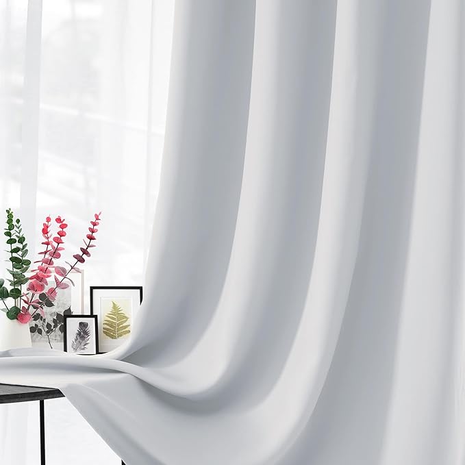 CUCRAF Grayish White Blackout Curtains 96 Inches Long, Thermal Insulated Noise
