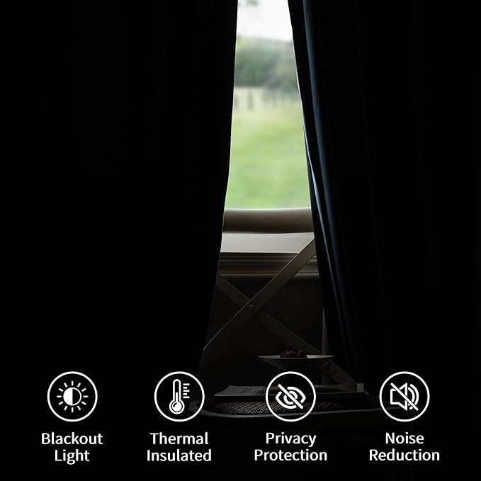 FMFUNCTEX Velvet Blackout Curtains Blue Thermal Insulated Curtains