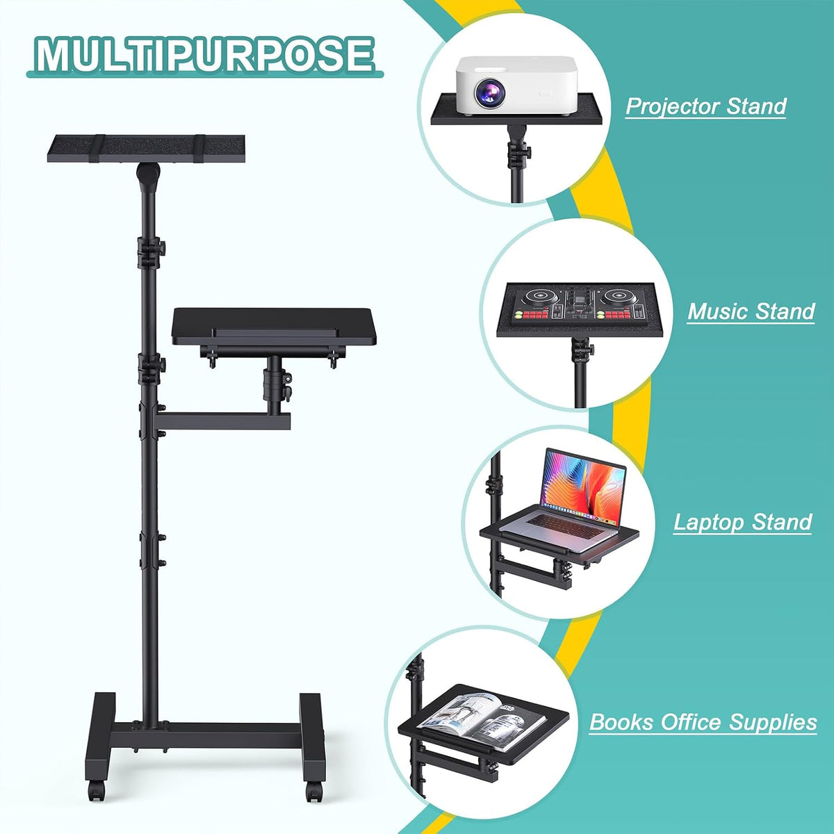 Facilife 2 Shelves Projector Stand Tripod, Height Adjustable Max 64"