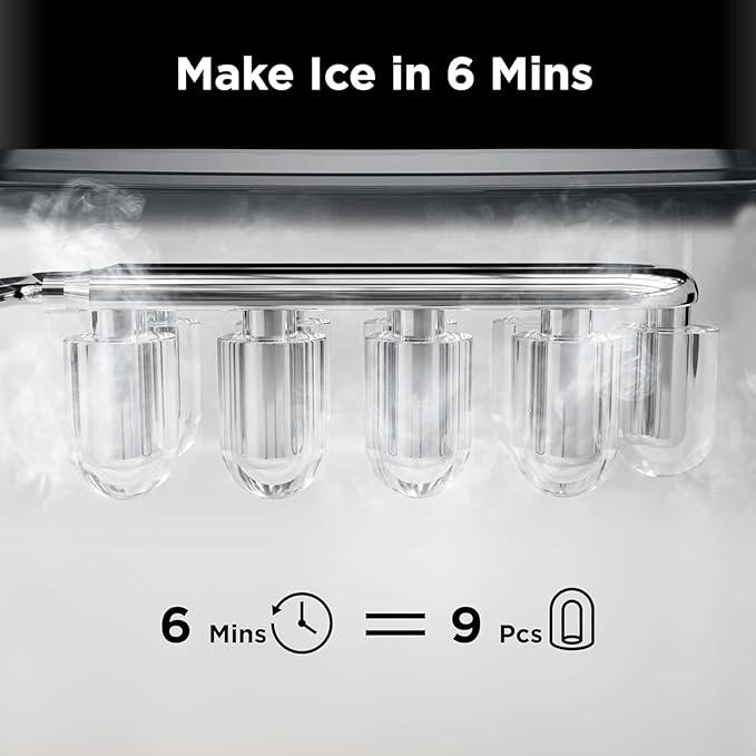 Silonn Ice Maker Countertop, 9 Cubes Ready in 6 Mins, 26lbs in 24Hrs,