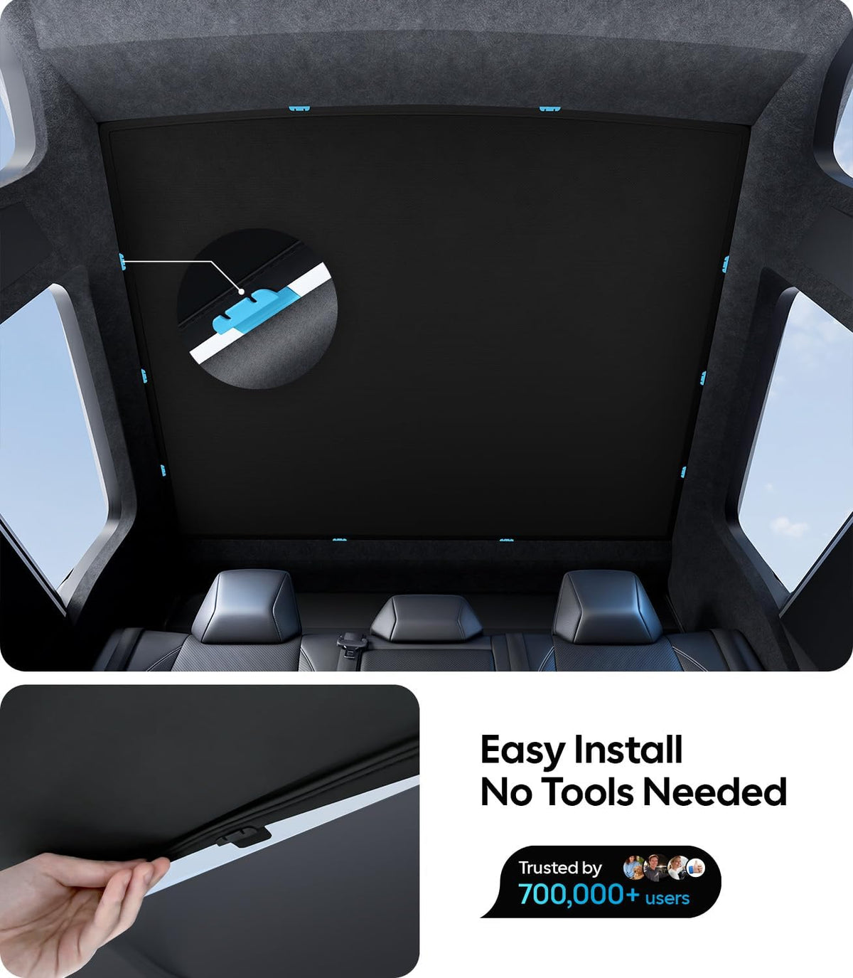 Wigoo for Tesla Cybertruck Accessories Sunshade Roof, Interior Black