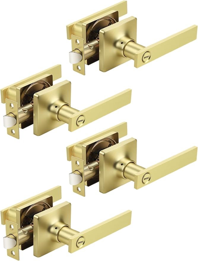 Mengico 4 Pack Gold Privacy Lever Door Handle Interior