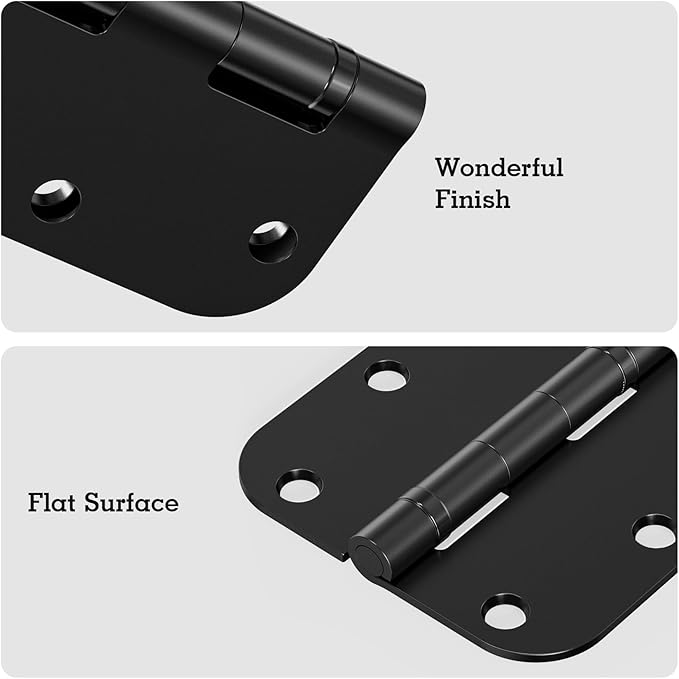 12 Pack Anti Squeak Matte Black Door Hinges 3.5 Inch 5/8" Radius Interior