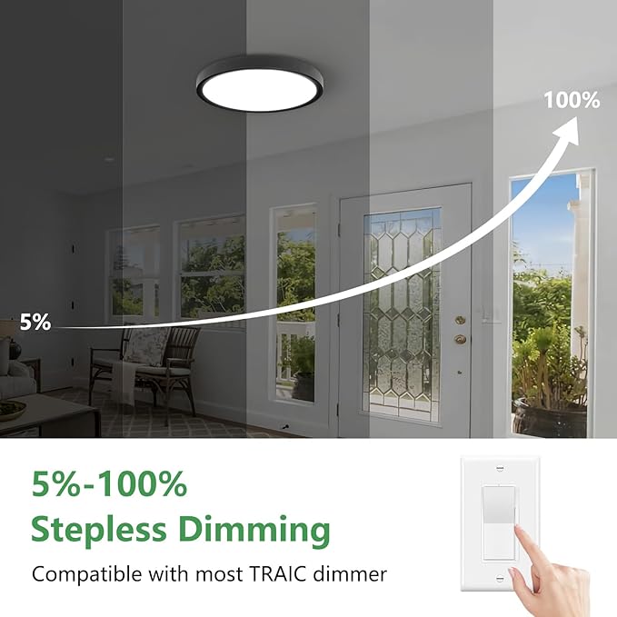 15.8 Inch Dimmable LED Flush Mount Ceiling Light, 3000K/3700K/4000K/5000K/600...