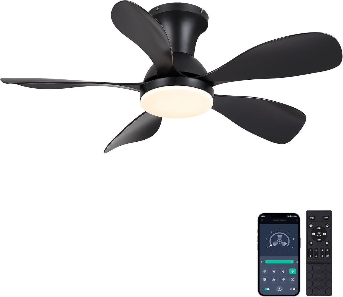 NKPU 33 Inch Low Profile Ceiling Fans with Lights, Black