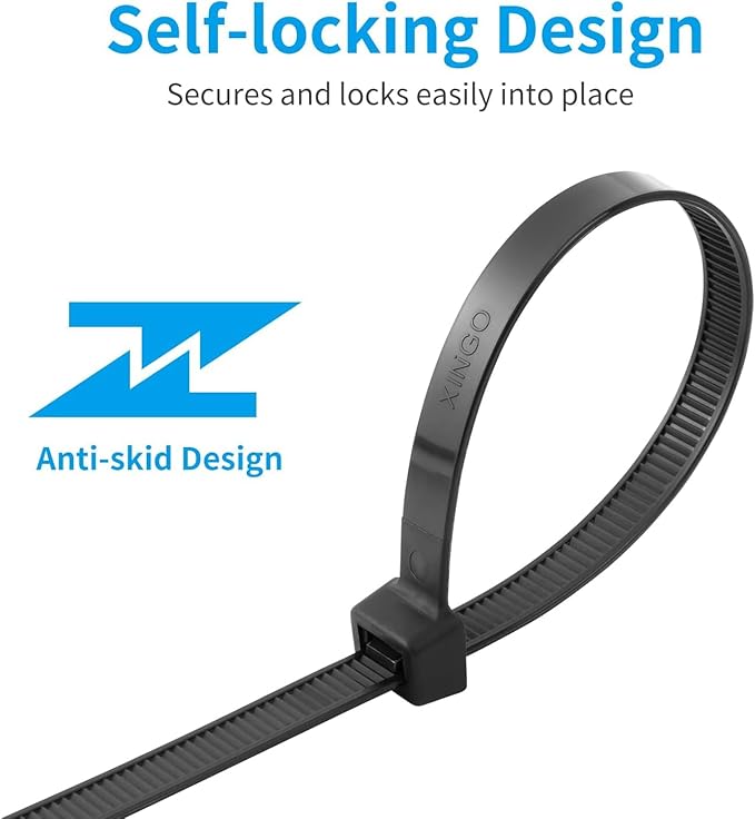 XINGO 16 Inch Black Large Zip Ties Heavy Duty 500 Pack, 200 LBS Ultra Strong