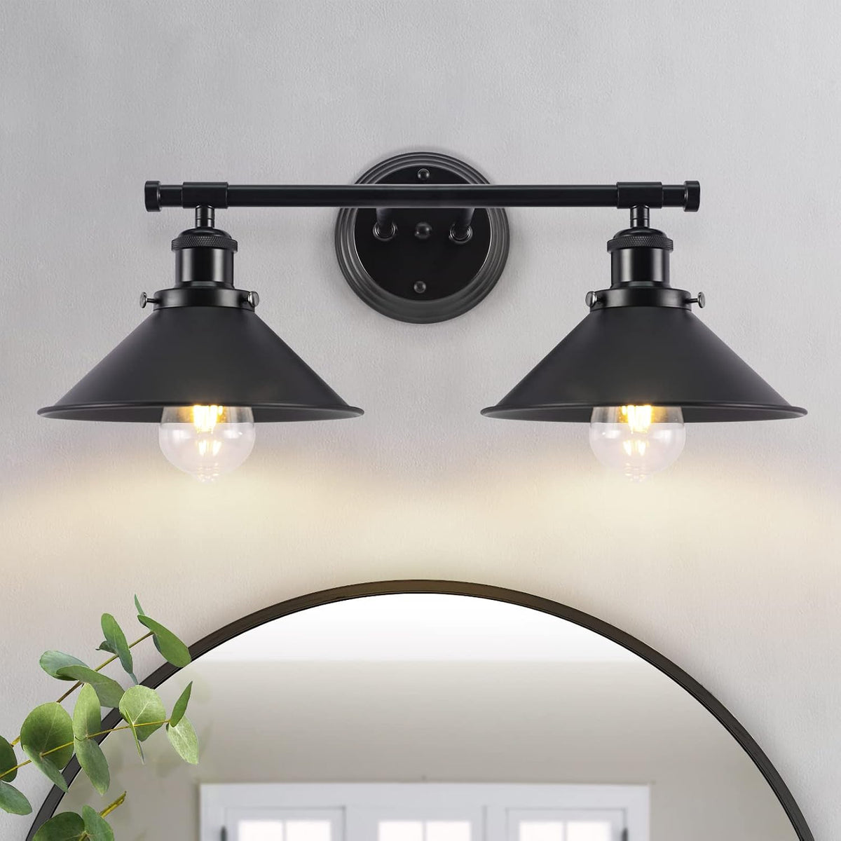Black Bathroom Light Fixture, 2-Light Farmhouse Vanity Lights for Bathroom