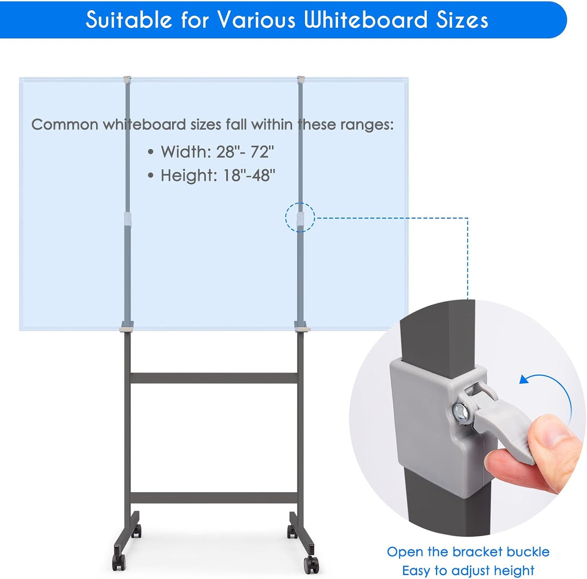 Maxtek Mobile Whiteboard Stand with Wheels, Stand Only, No Drill (Black
