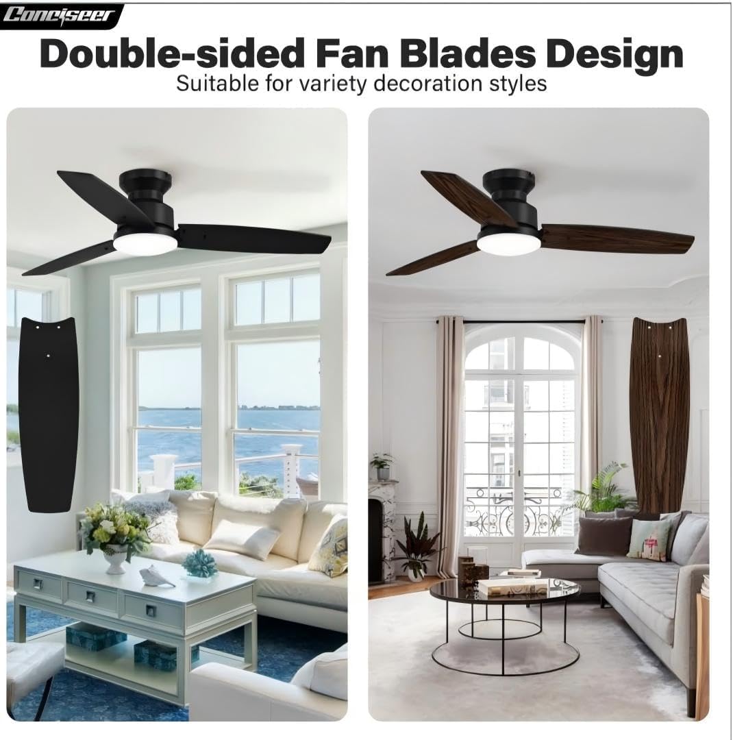 Conciseer 42 Inch Ceiling Fans with Lights and Remote, Flush Mount, Black