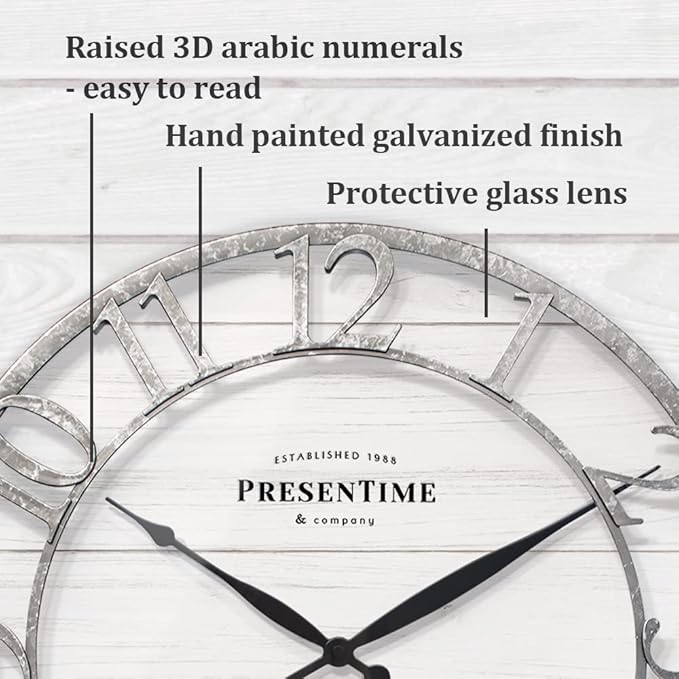 Presentime & Co 21" Farmhouse Series Wall Clock, Shiplap Style, Rais...