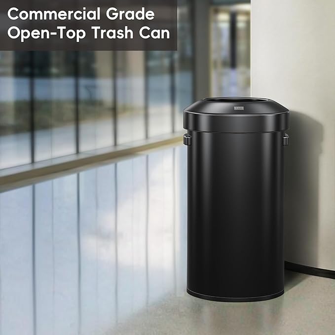EKO Urban 24 Gallon Round Black Stainless Steel Open Top Waste Bin, Tall