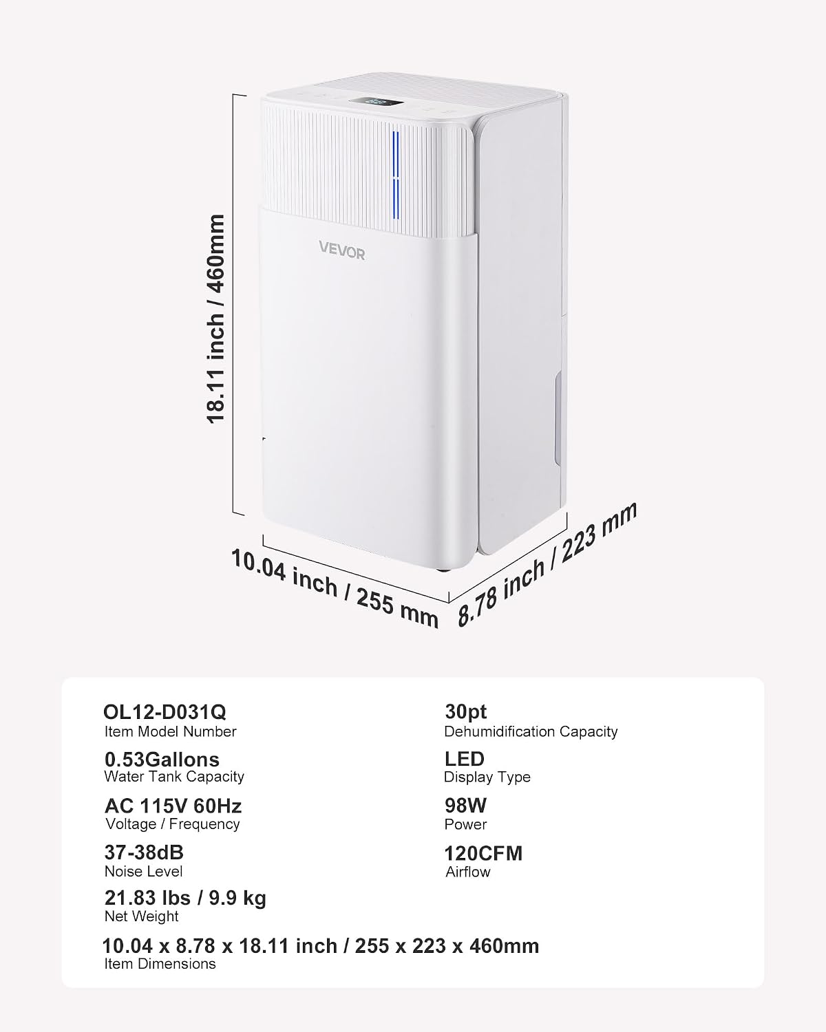 VEVOR Dehumidifier 30 Pints 1500 Sq.Ft Smart Humidity Control for Home