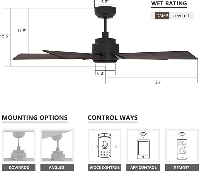 SMAAIR Smart WiFi LED Ceiling Fan, 52inch Plywood Outdoor Smart Ceiling Fan