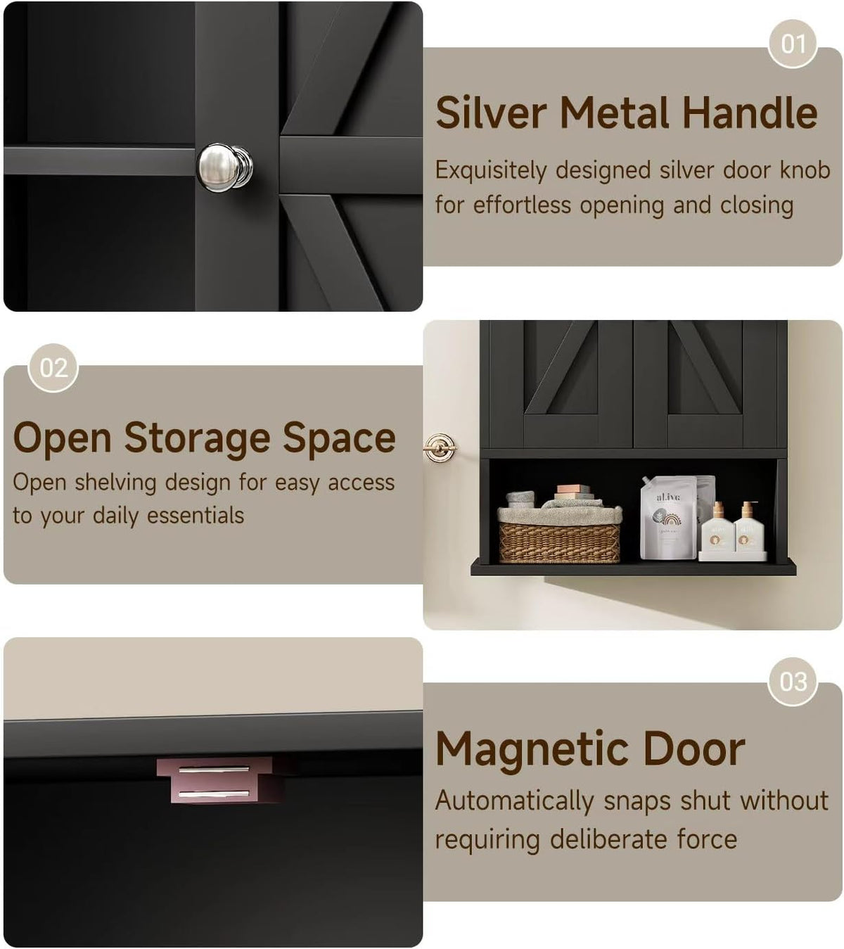 Keehusux Small Black Medicine Cabinet with 2 Barn Doors