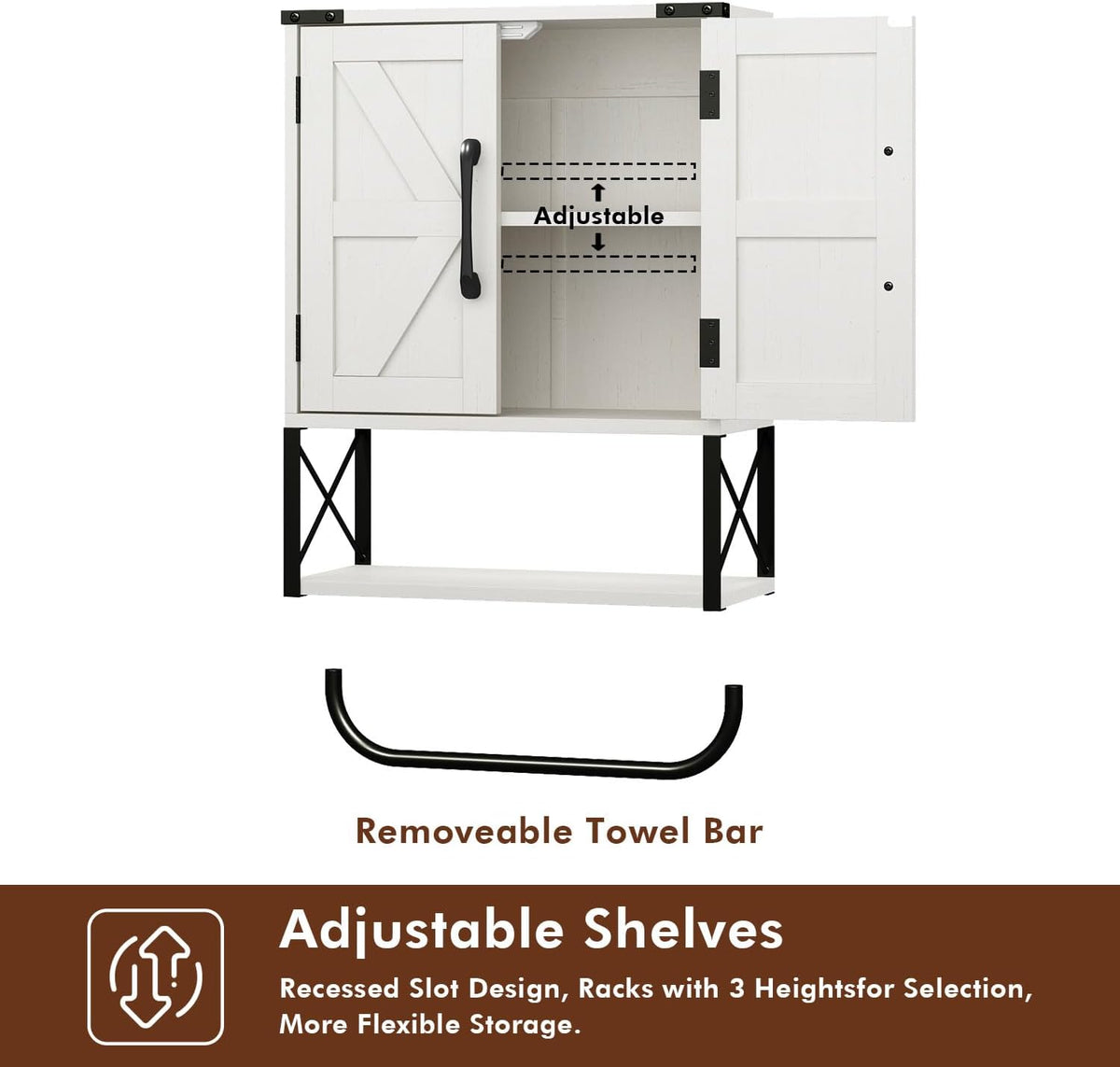 RUSTOWN Farmhouse Medicine Cabinet with 2 Barn Door, Bathroom Wall Cabinet
