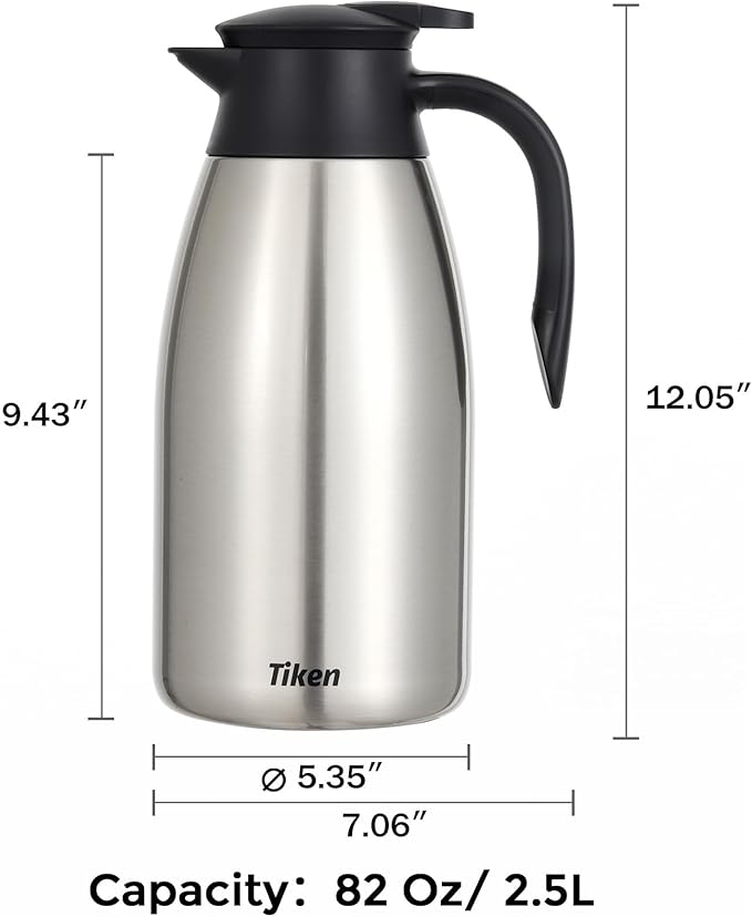Tiken 85 Oz Thermal Coffee Carafe, Stainless Steel Insulated Vacuum Coffee
