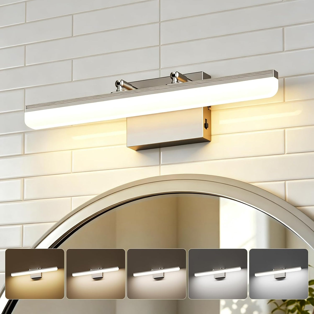 Brushed Nickel Vanity Light, 15.7” Dimmable LED Bathroom Light Bar with 5CCT,...