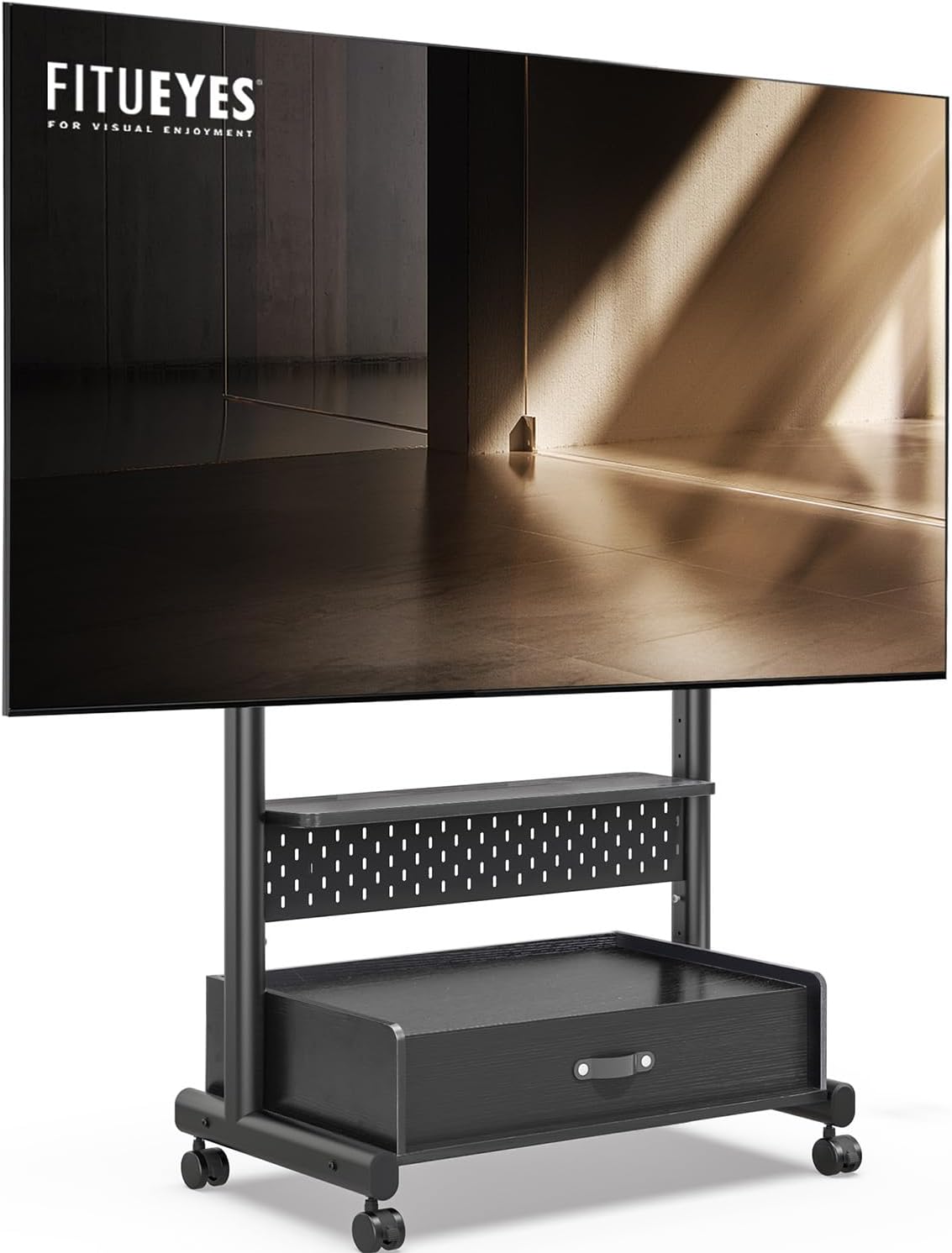 FITUEYES Rolling TV Stand on Wheels Lockable for 40-85 Inch TVs, Black