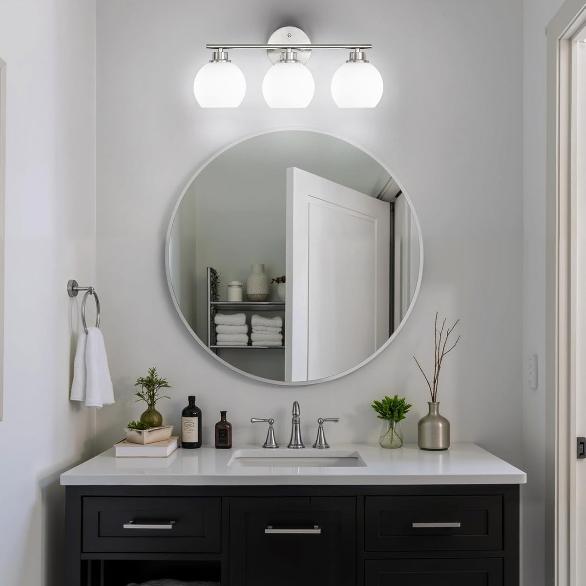 Brushed Nickel Bathroom Light Fixtures, 3-Light Vanity Light Over Mirror