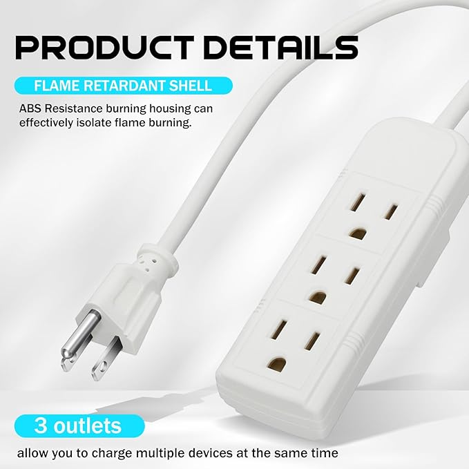Copkim 20 Pack 3 Outlet Power Strip Extension Cord