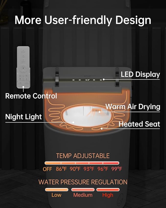 EPLO Smart Toilet Bidet, Auto Open/Close lid, Heated Seat, Dual Auto Flush