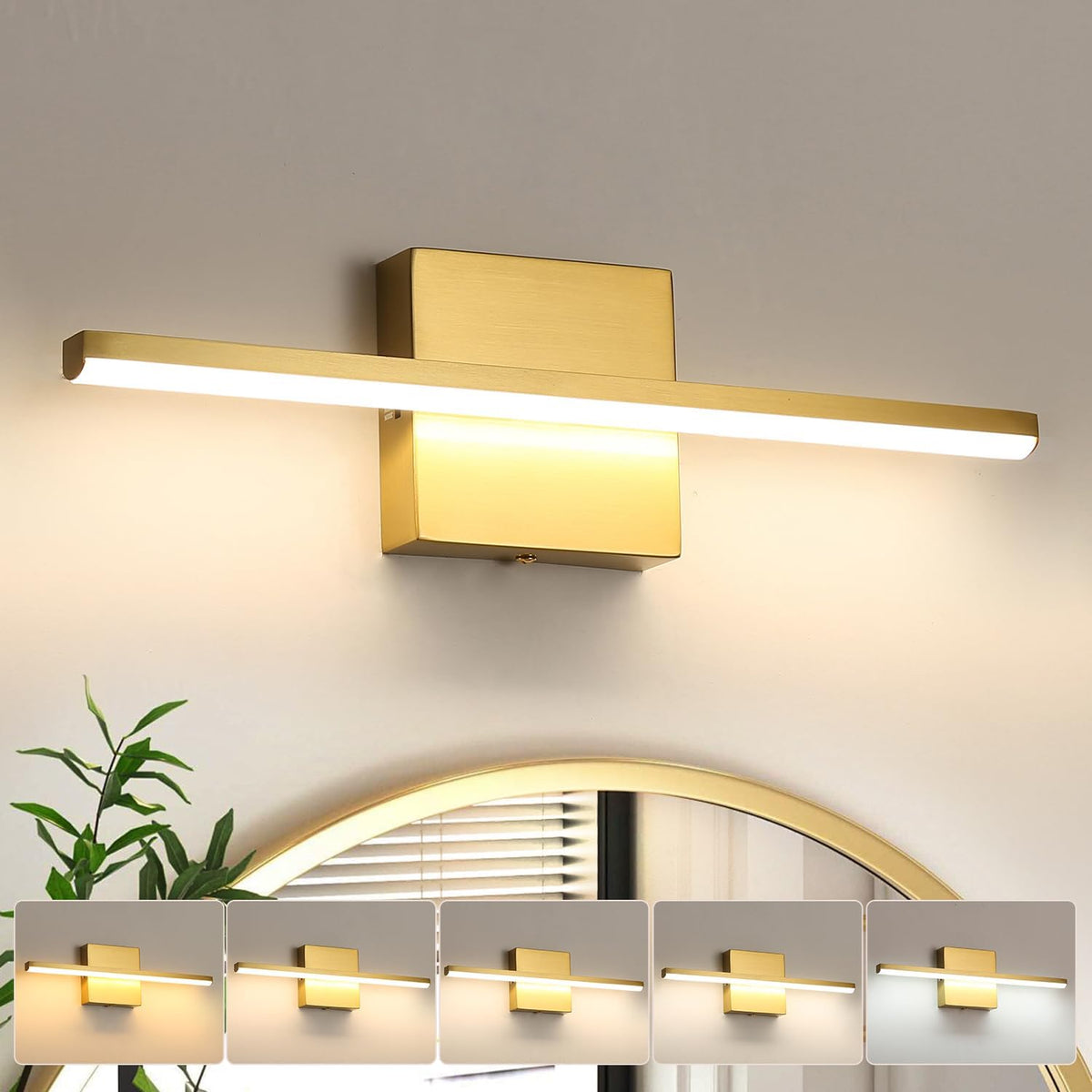 Brushed Gold Vanity Light 16 Inch Dimmable 5CCT LED