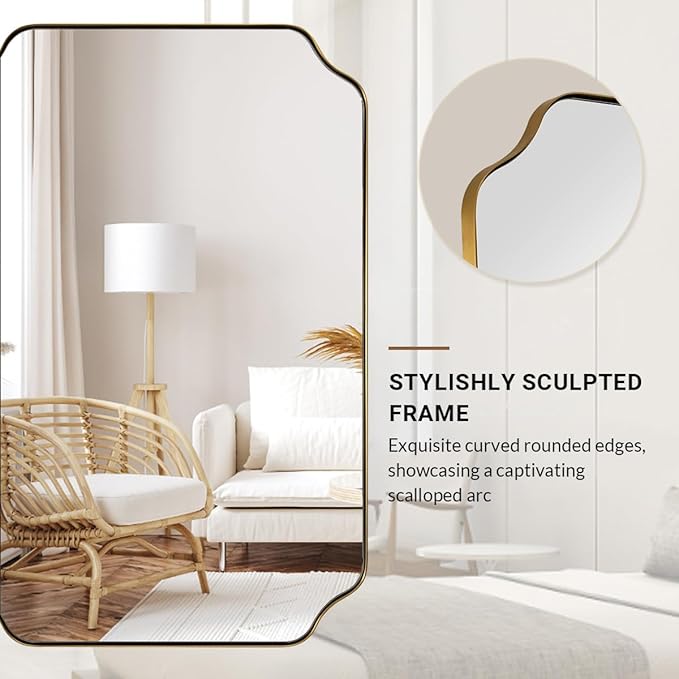 ANDY STAR 36"x48" Large Gold Mirror, Brushed Brass Rectangle Bathro...