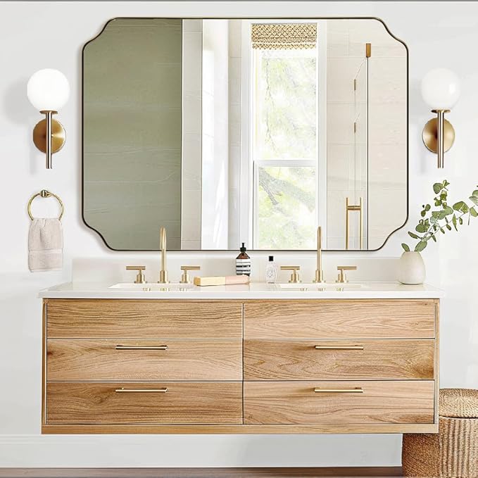 ANDY STAR 36"x48" Large Gold Mirror, Brushed Brass Rectangle Bathro...