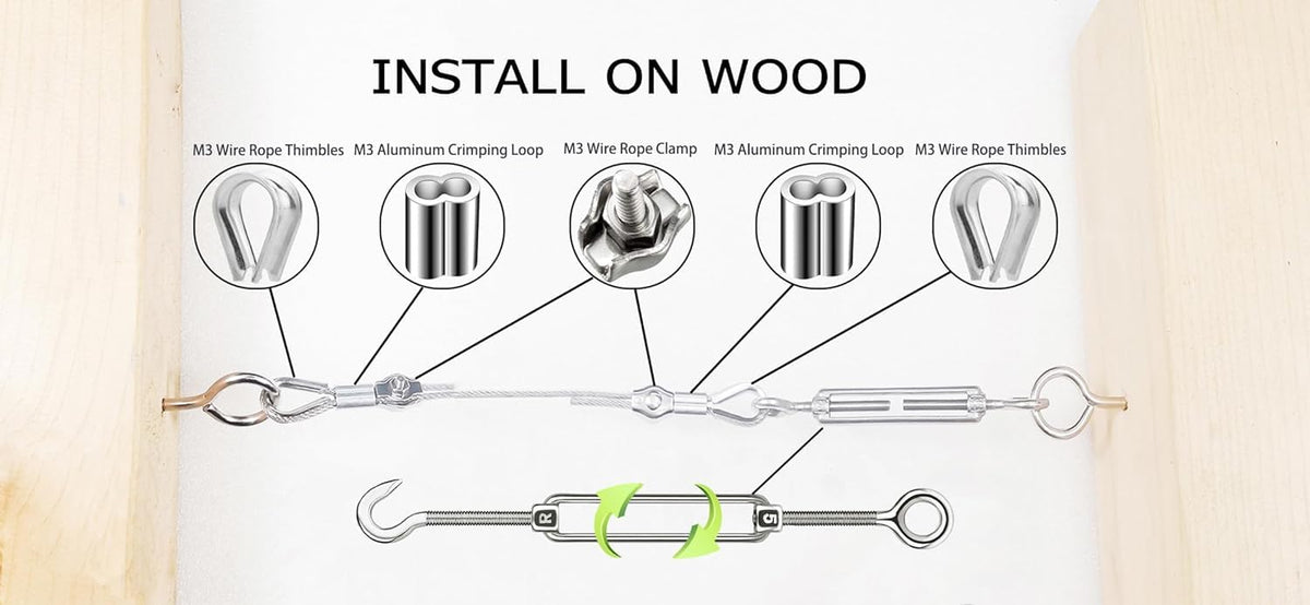 1/8" Stainless Steel Cable,165FT Wire Rope,M5 Turnbuckle Kit