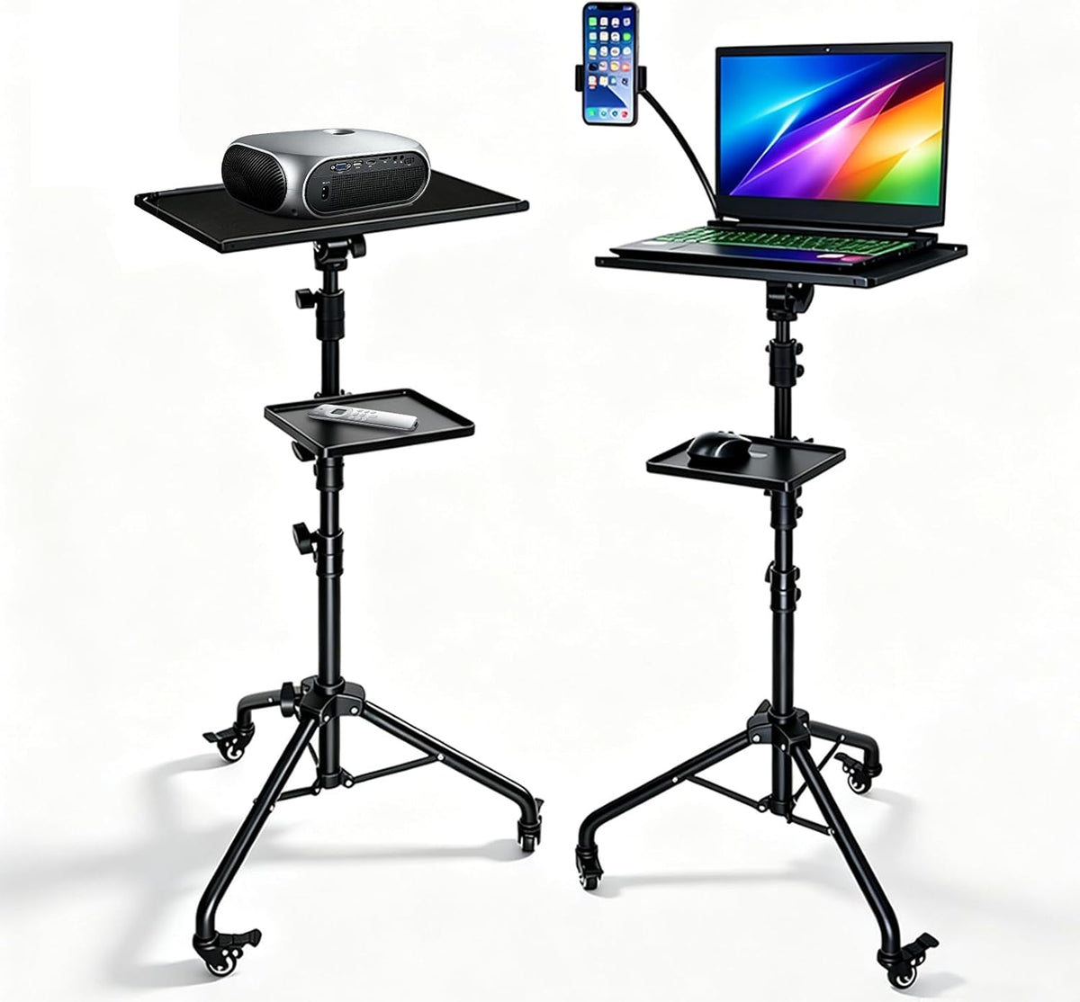 Rolling DJ Laptop Tripod Stand Projector DJ Stand with Wheels & Casters