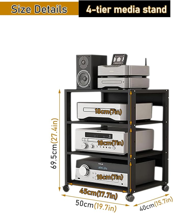 Dernoing 4 Tier Audio Rack Tower, CD Record Player Stereo Receiver AV Equipment