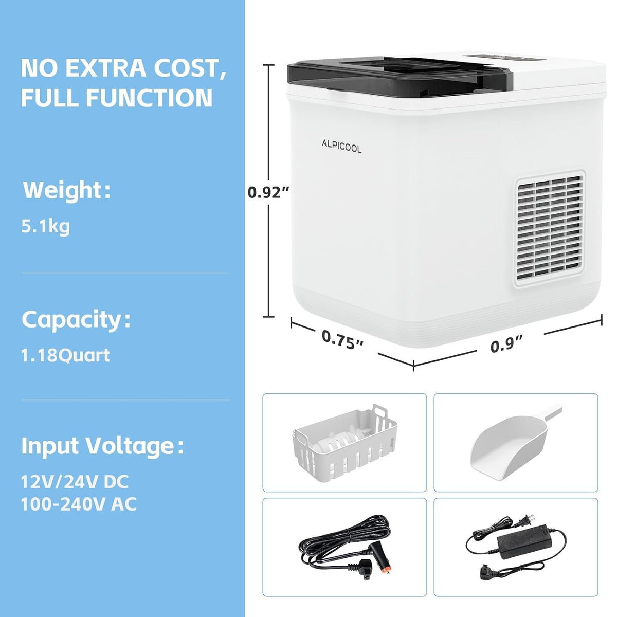 Alpicool Countertop Bullet Ice Maker, Ice Machine 9 Cubes in 8 Mins, Portable