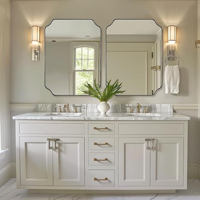 ANDY STAR Scalloped Bathroom Mirror, 24x32’’ Brushed Nickel Rectangle Mirror