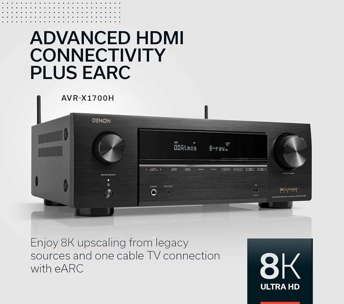 Denon AVR-X1700H 7.2 Channel AV Receiver - 80W/Channel, Built-in HEOS