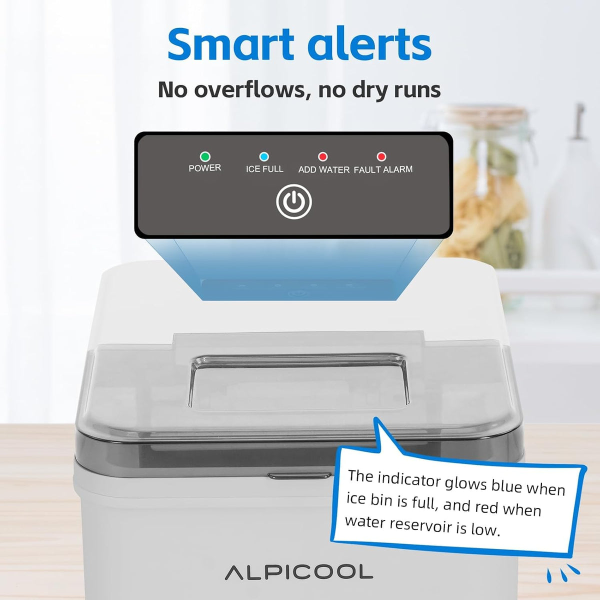 Alpicool Countertop Bullet Ice Maker, Ice Machine 9 Cubes in 8 Mins, Portable