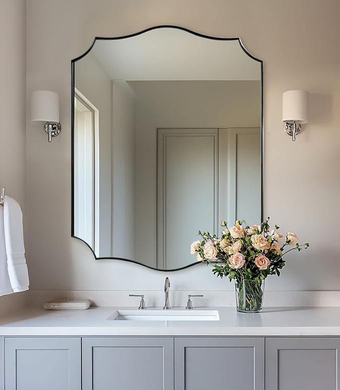 ANDY STAR Brushed Nickel Bathroom Mirror, 28x36 Inch Asymmetrical Wall Mirror