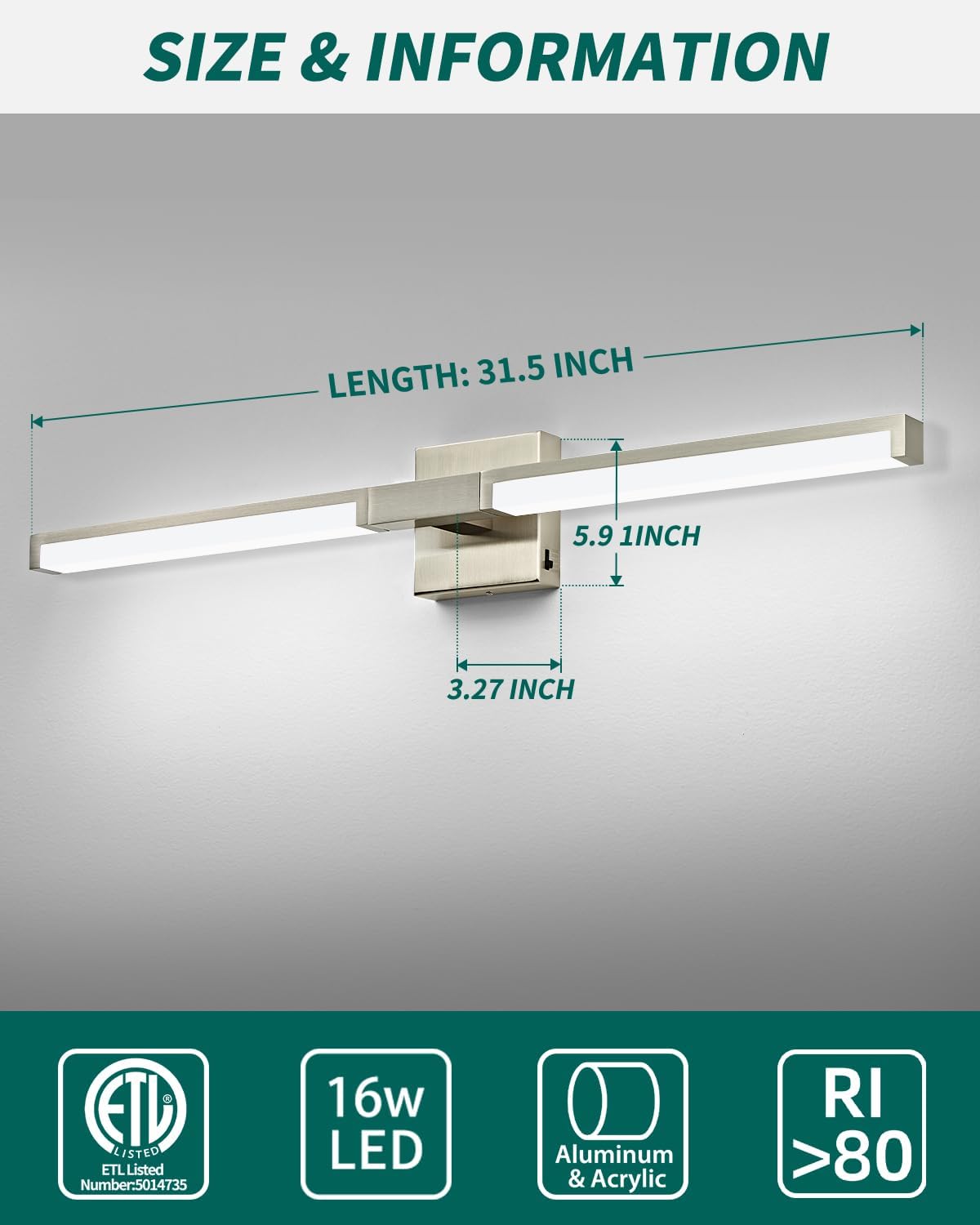 Bathroom Light Fixtures Over Mirror, 32 Inch Vanity Light Brushed Nickel
