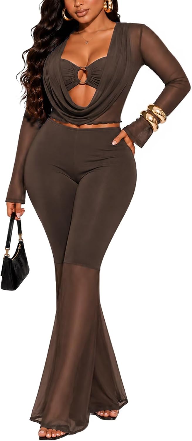 Kafiloe Sexy Mesh 3 Piece Outfits for Women Club Outfits Going Out Sets